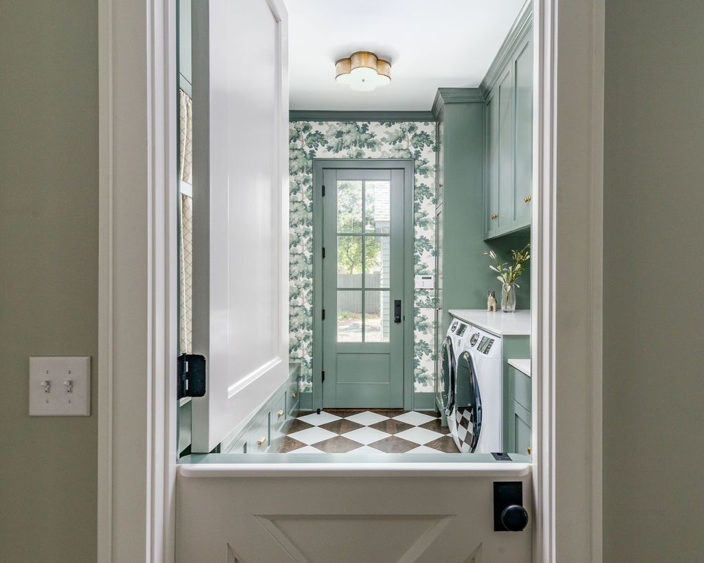 sage green laundry room
