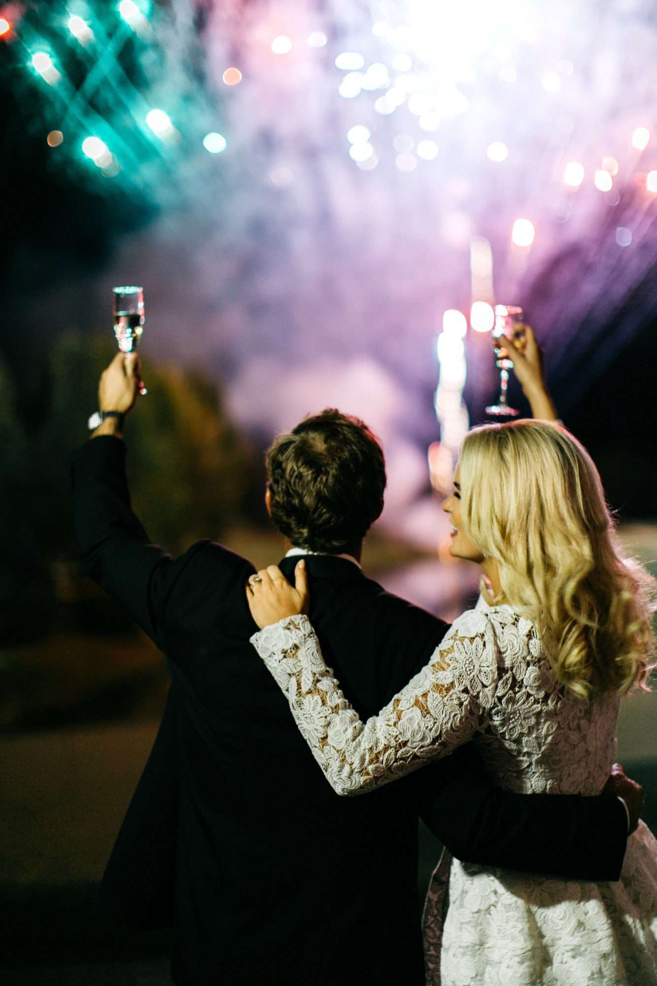 bride groom fireworks