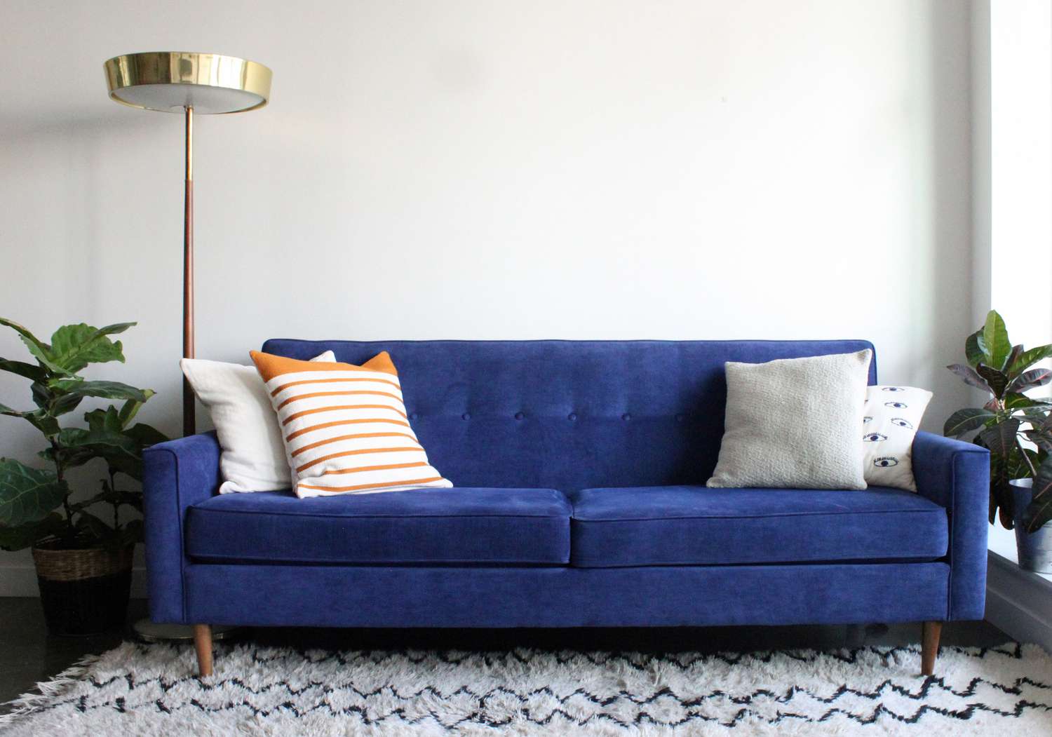 Blue suede couch 