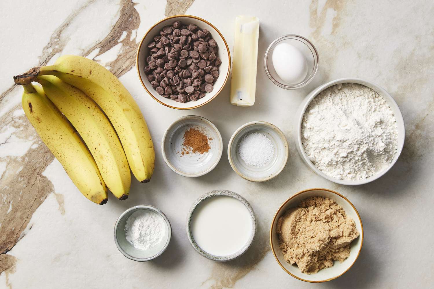 Ingredients for banana chocolate chip muffins