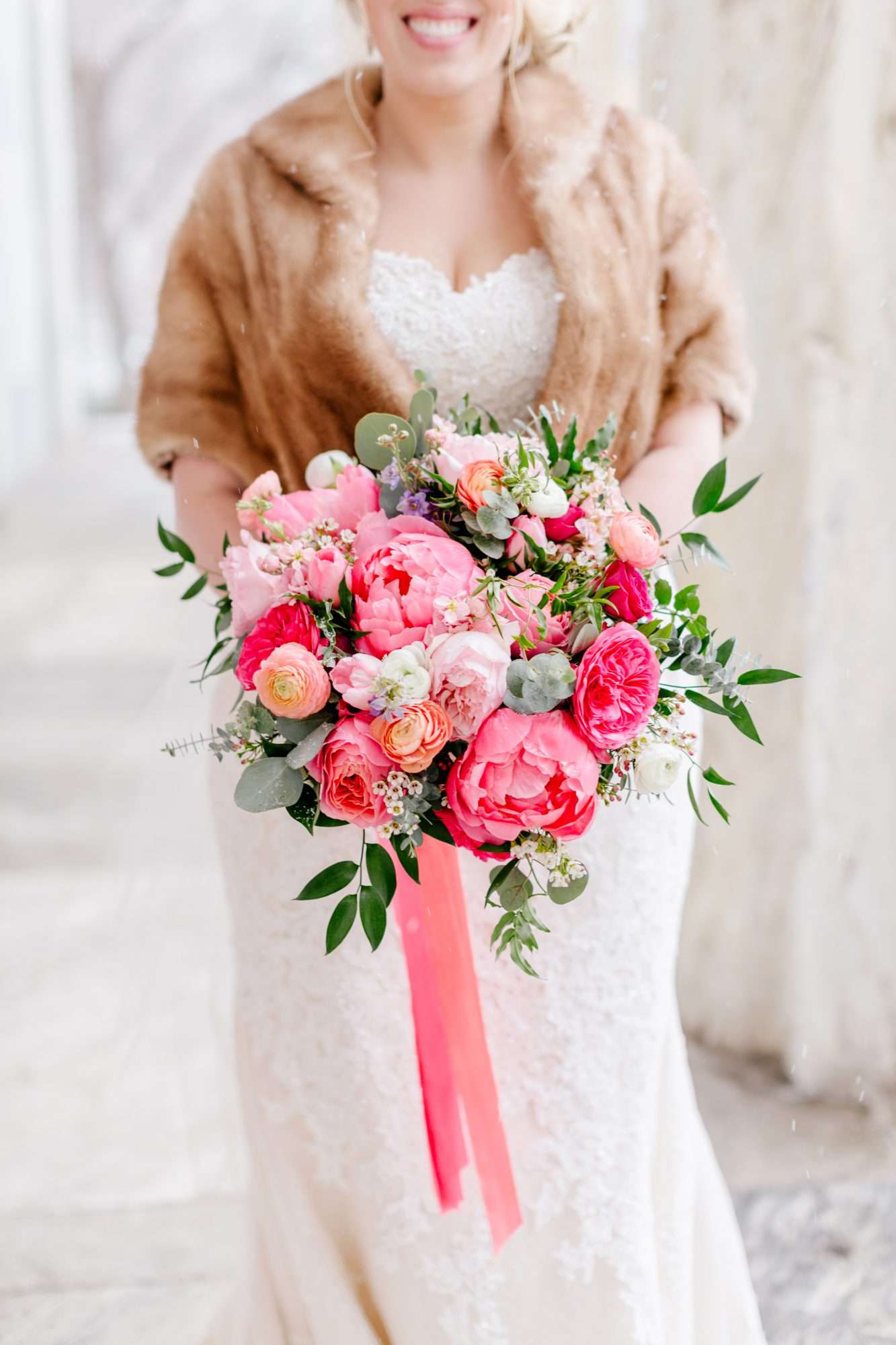 half-bloomed pink peony bouquet