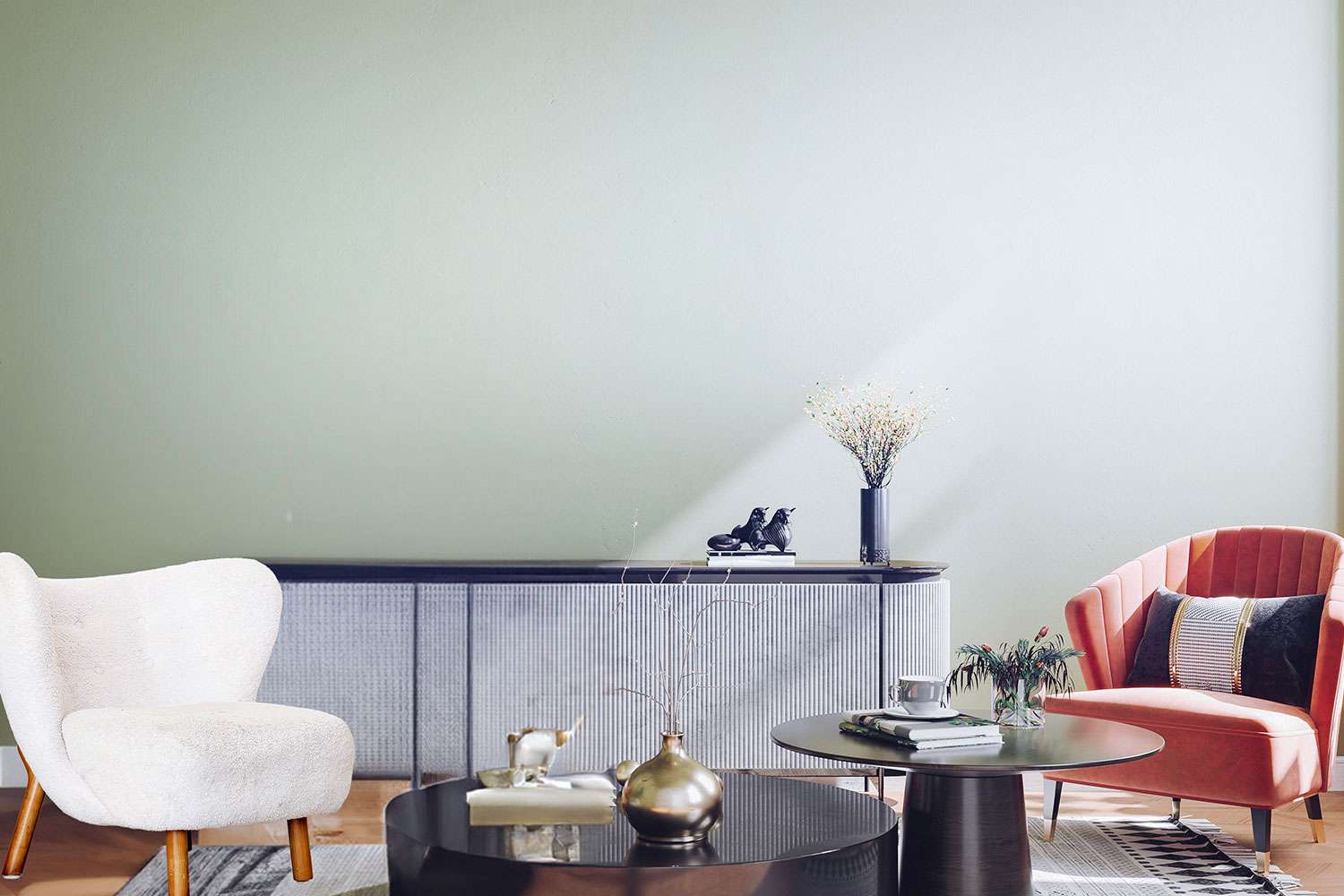 Muted green living room