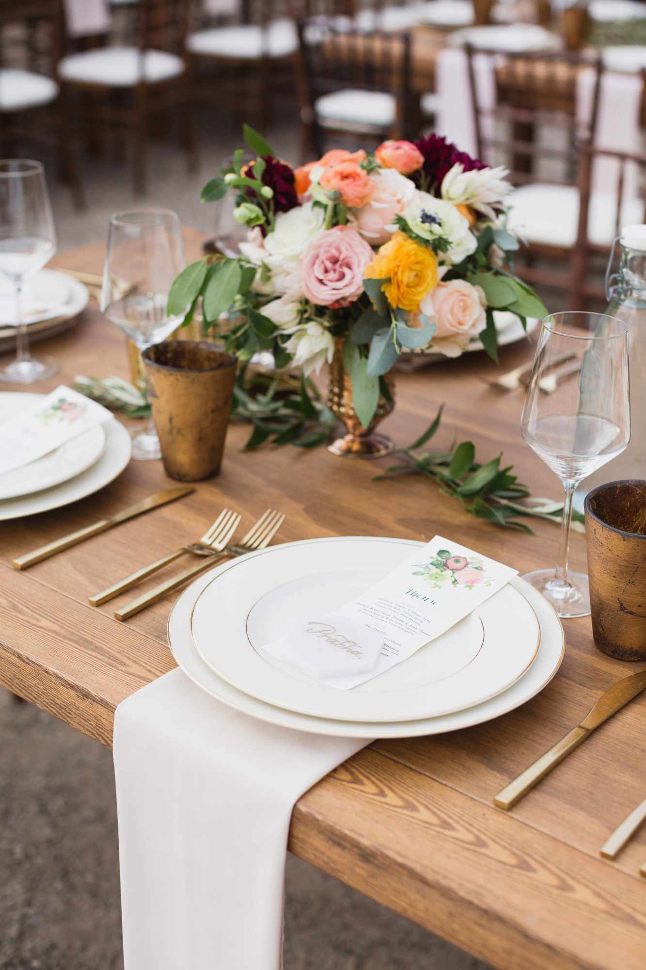 california indian jewish wedding reception placesetting