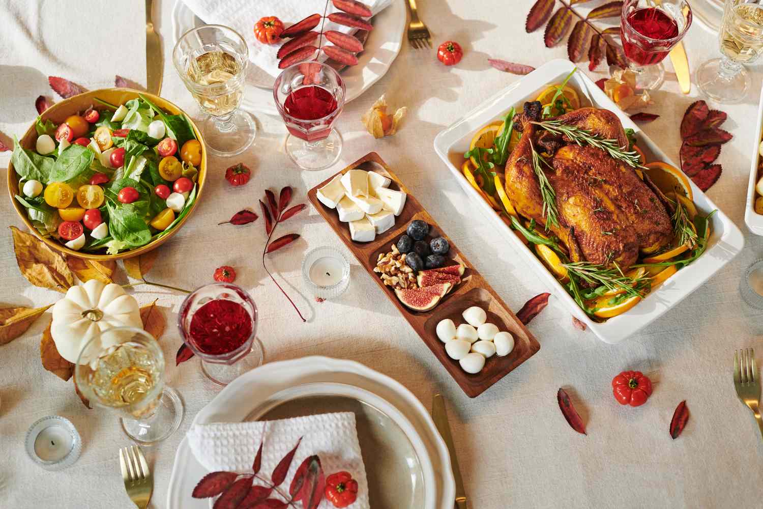 Top view of Thanksgiving table setting