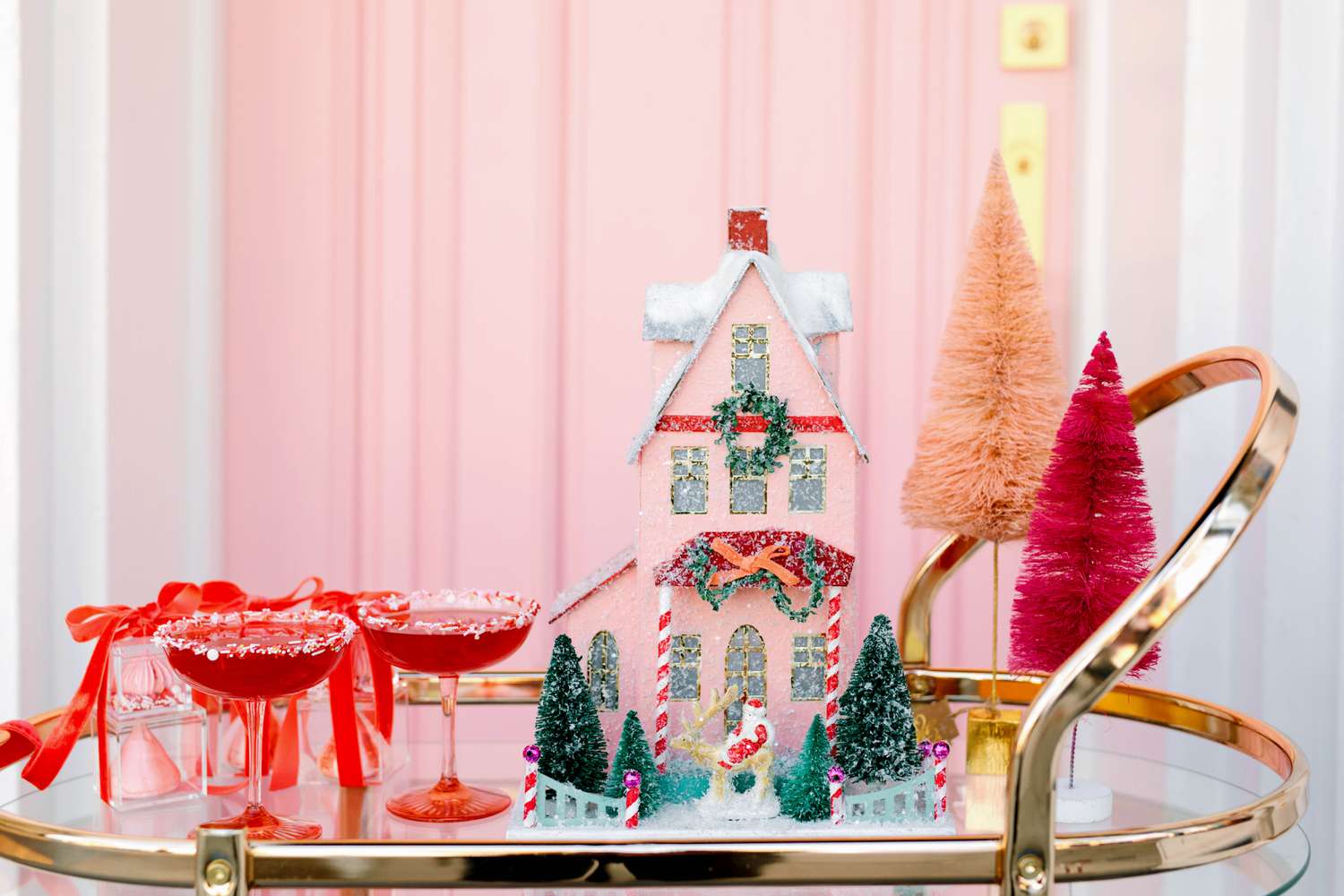 Bar cart decorated for Christmas