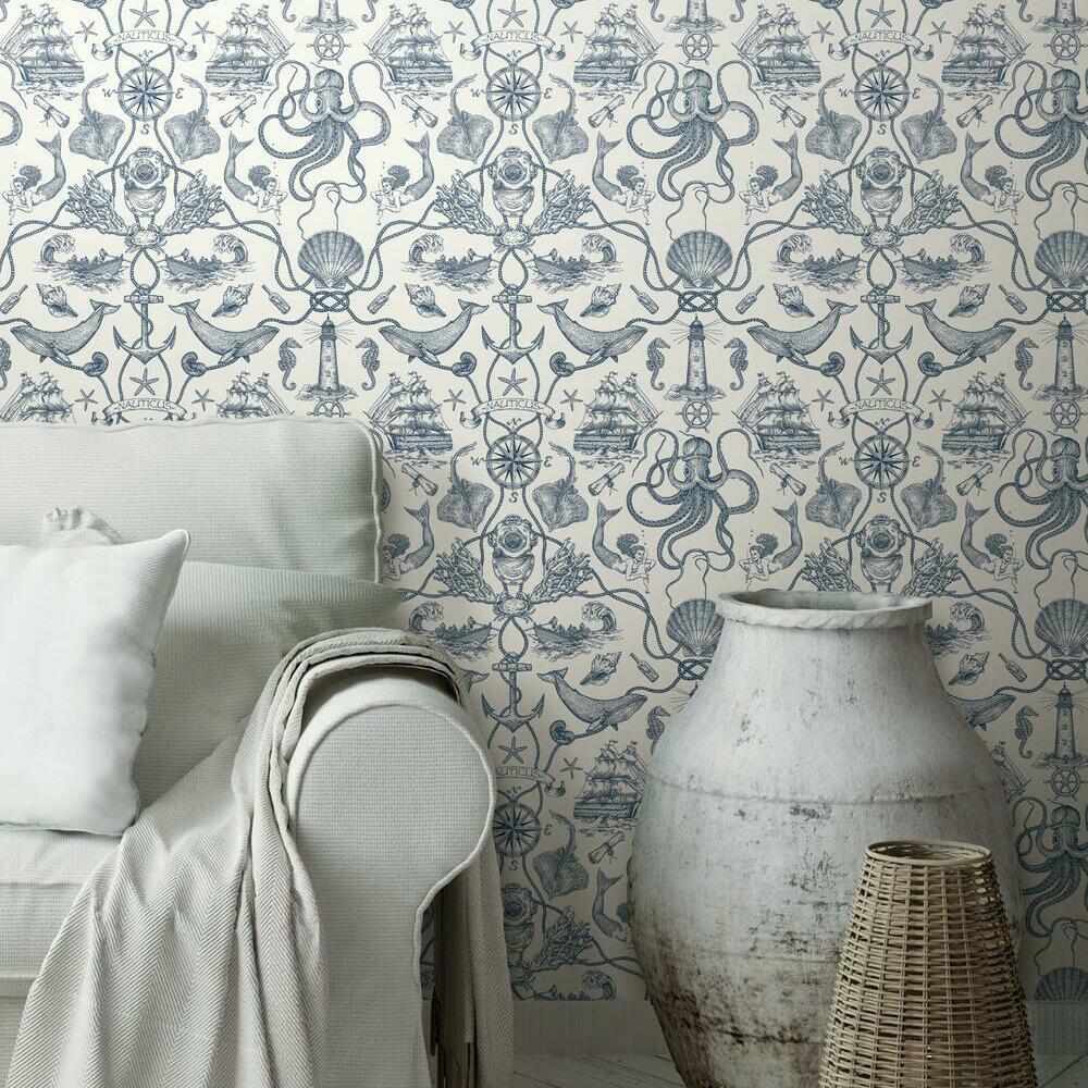 Deep Sea Toile Peel and Stick Wallpaper