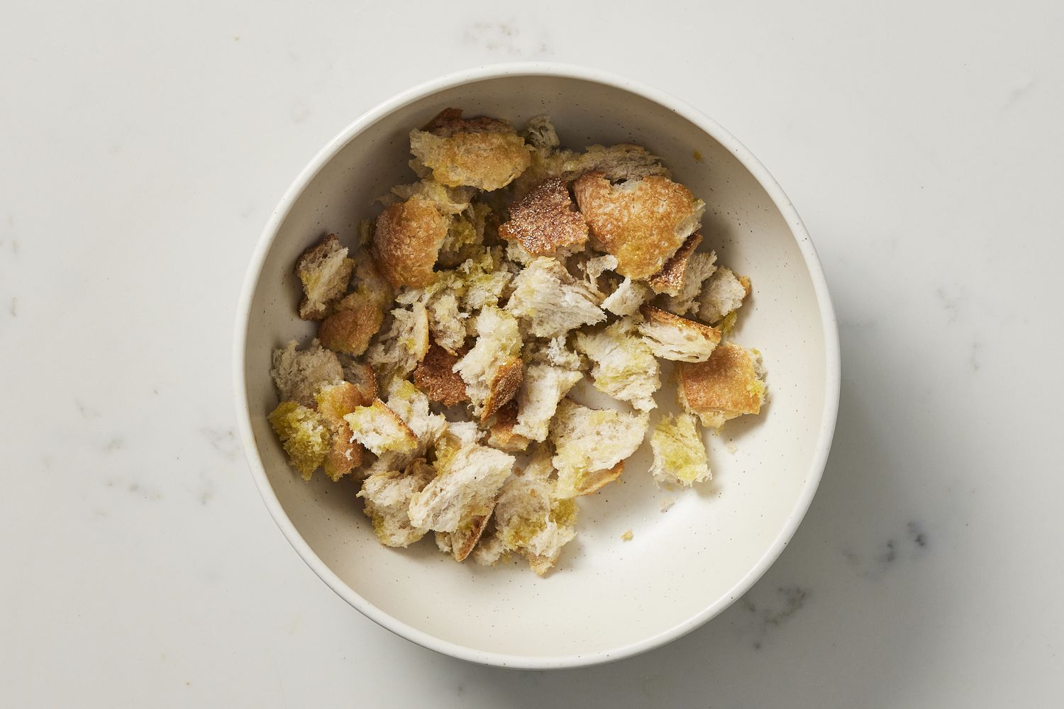 Chunks of bread in a bowl