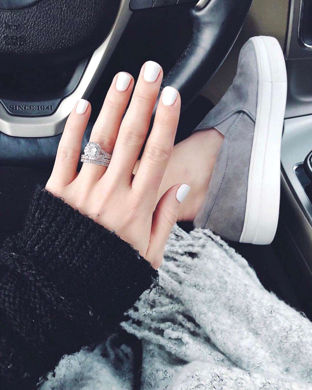 engagement ring selfie neutral monochromatic attire