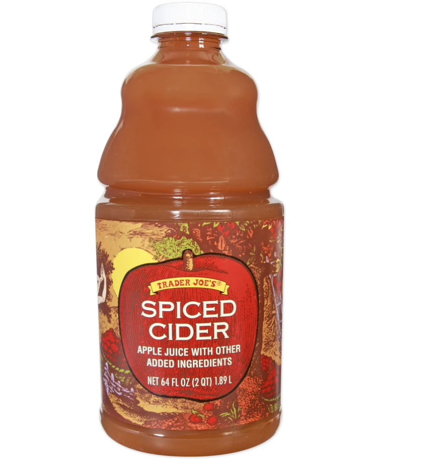 Trader Joes Spiced Cider apple cider labeled bottle