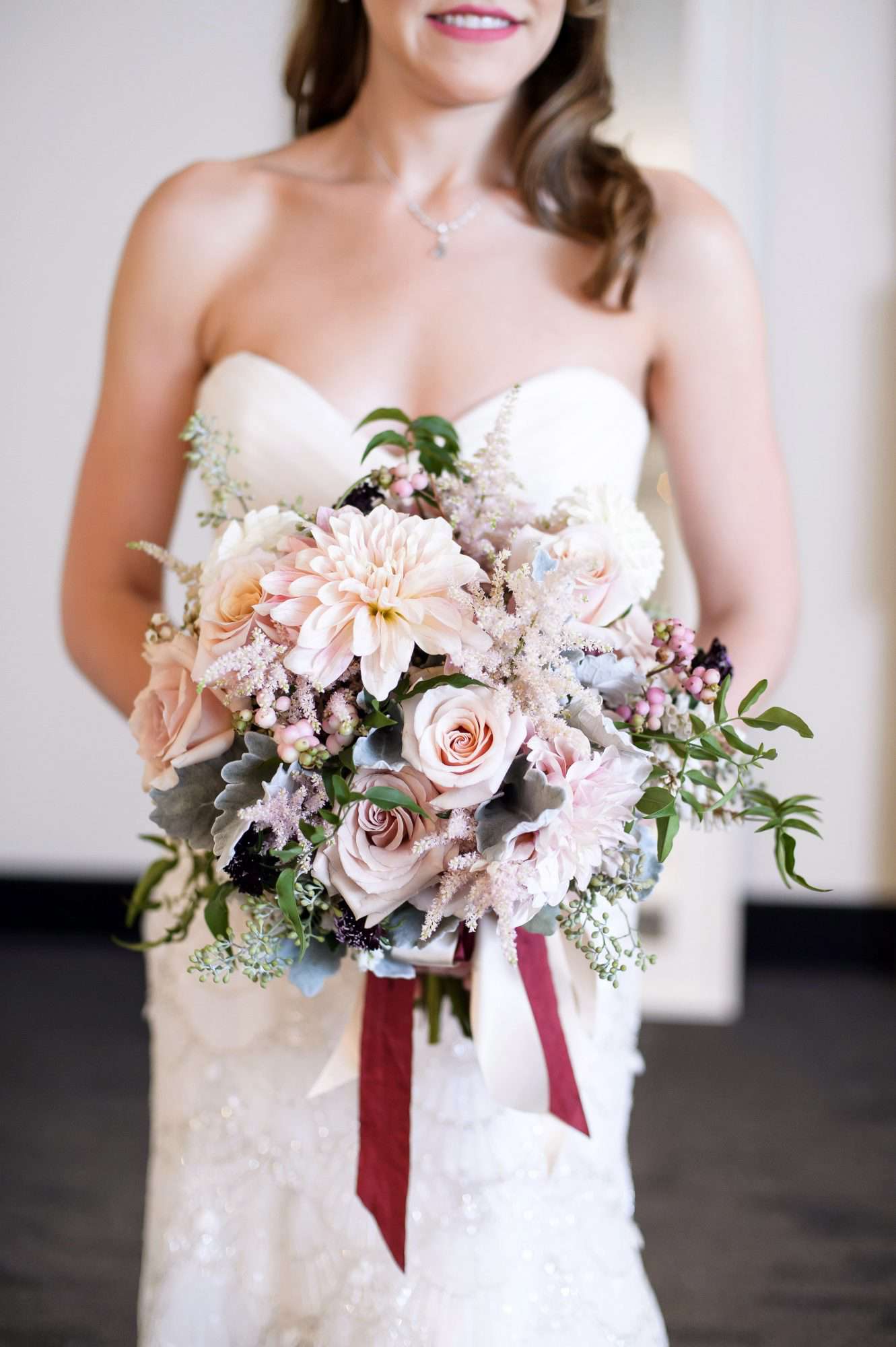 bride dahlia bouquet pastel lavender flowers
