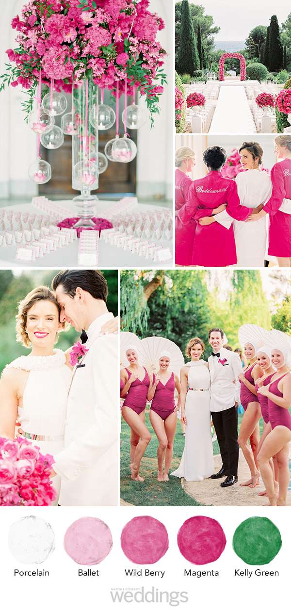 wedding color palette mood board porcelain, ballet, wild berry, magenta, kelly green