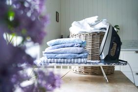 folded laundry and iron