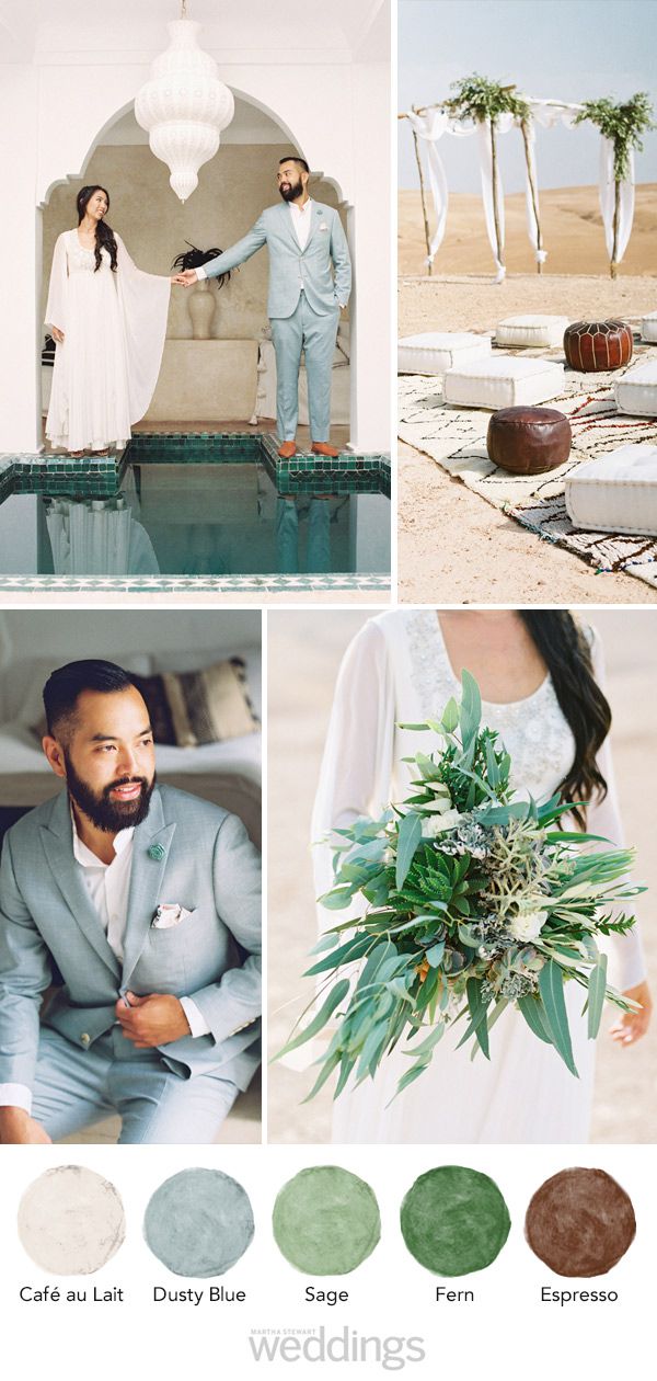 wedding color palette mood board cafe au lait, dusty blue, sage, fern, espresso