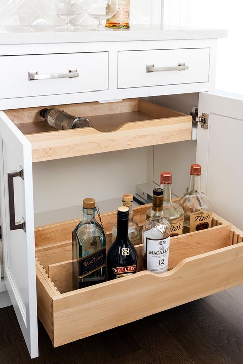 pantry organization alcohol bar bin drawer