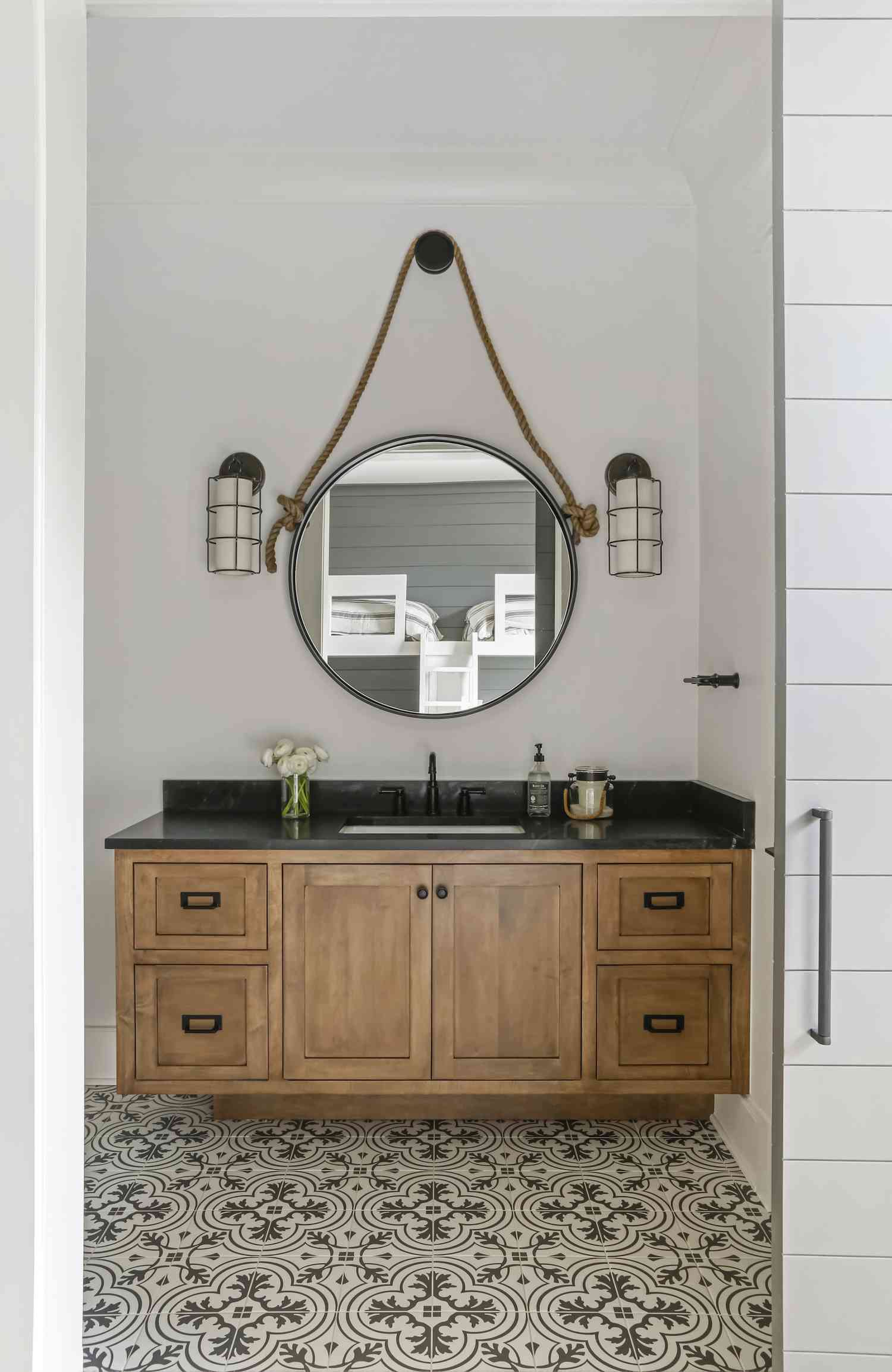 patterned tile bathroom