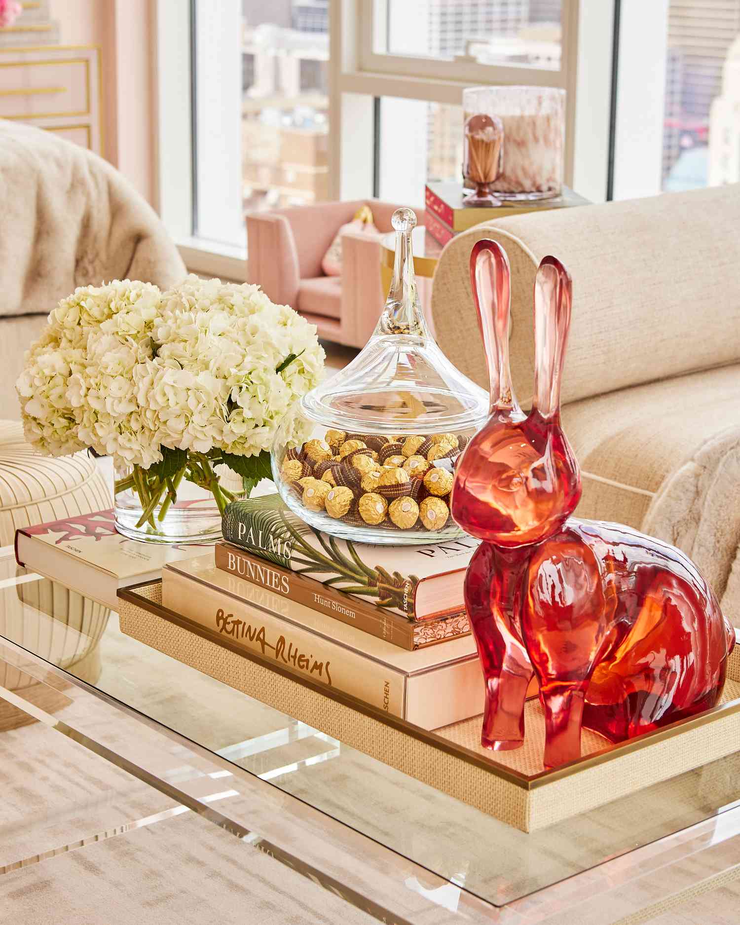 coffee table with chocolates and decor