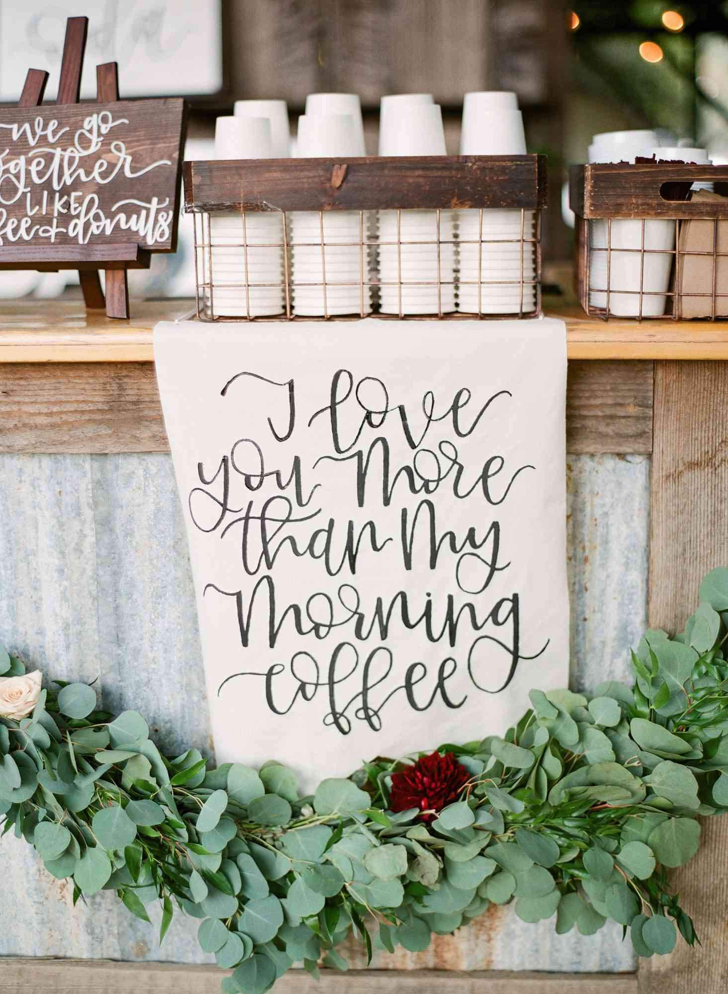 coffee wedding ideas bar with morning coffe love sign