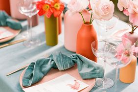 sea foam and coral wedding brunch place setting