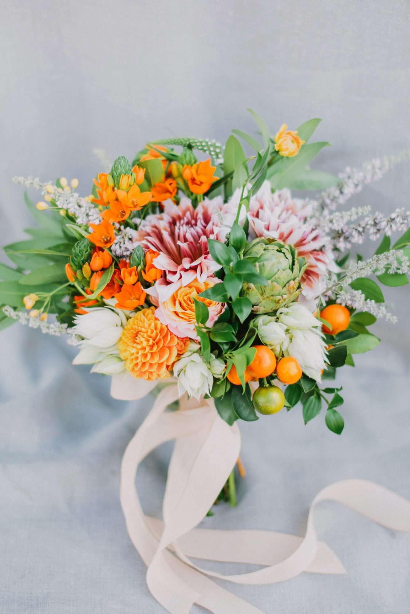bouquet wraps bright flowers white ribbon