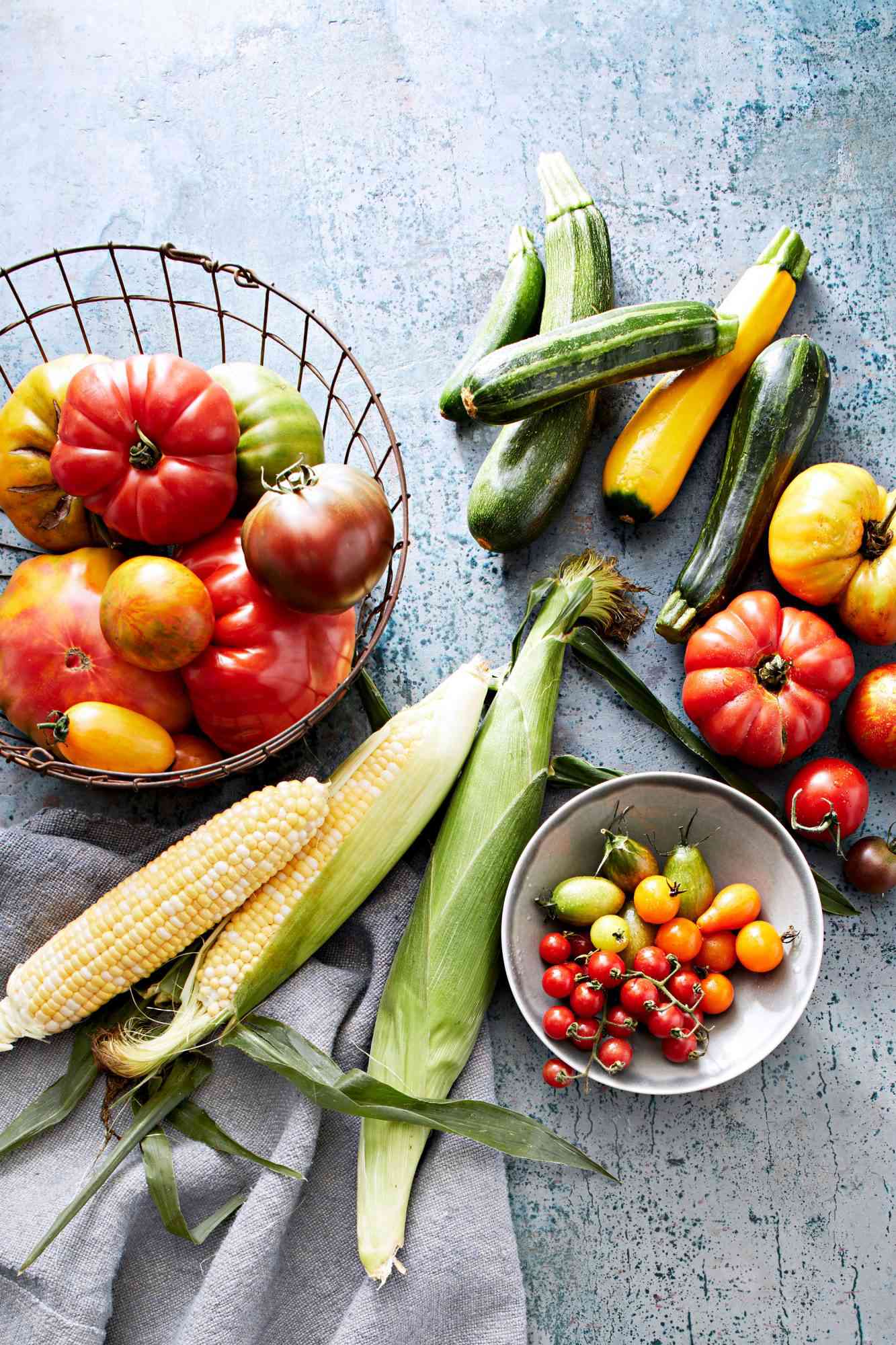 corn tomatoes and zucchini
