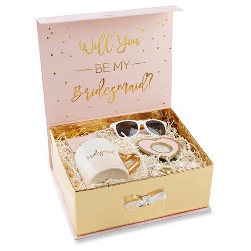 be my bridesmaid pink and gold gift box