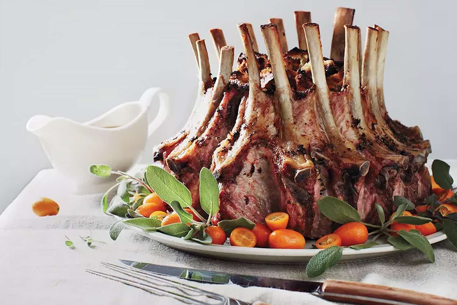 beauty shot of cooked crown pork roast