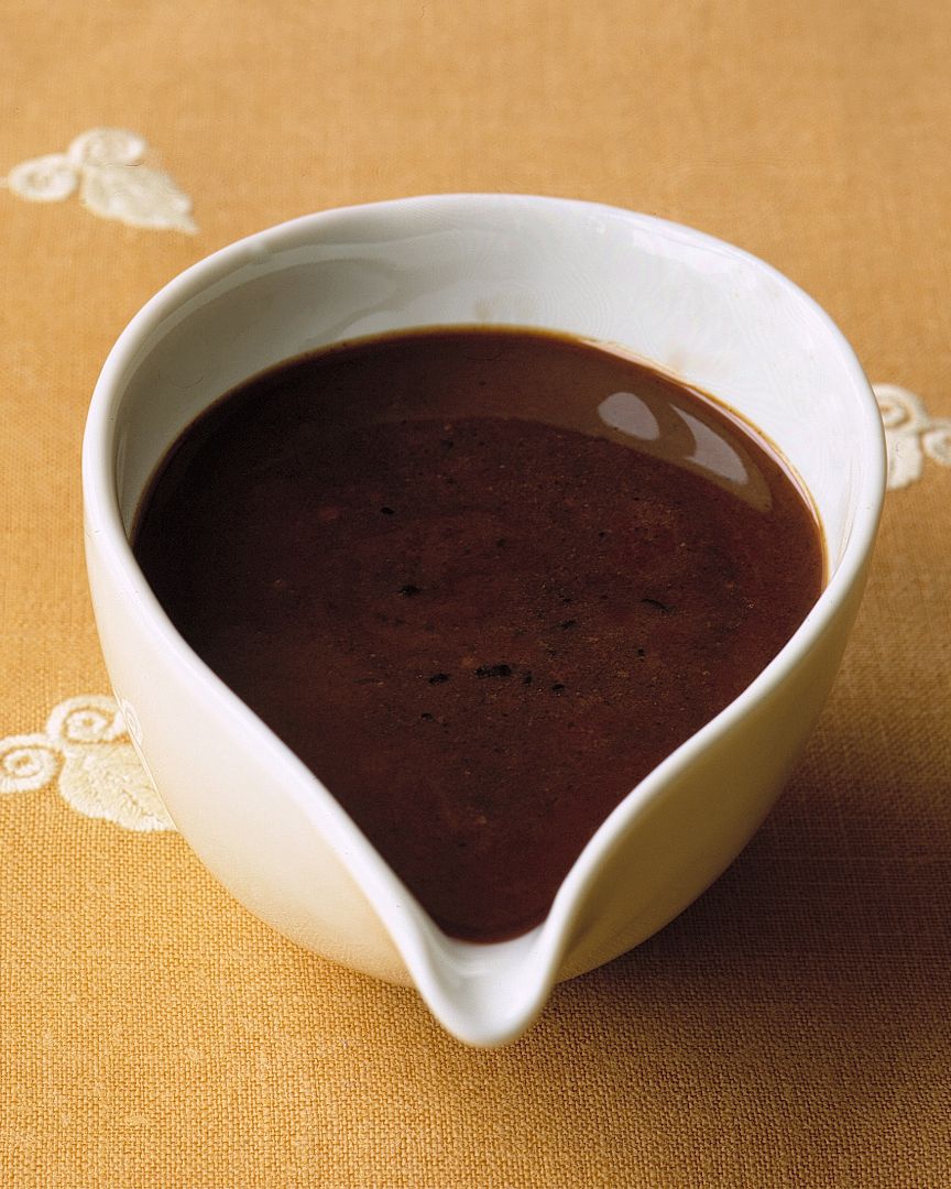 lamb pan sauce in white gravy boat