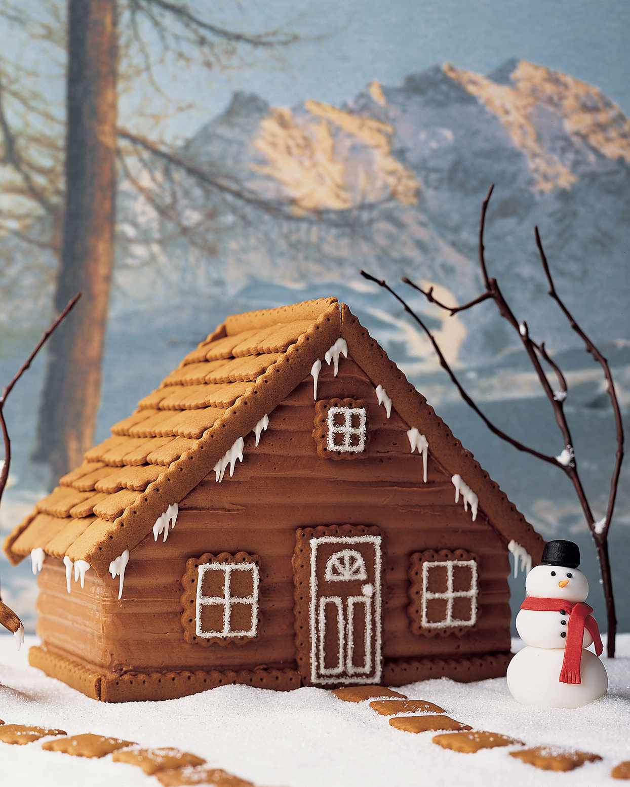 gingerbread house with snowman