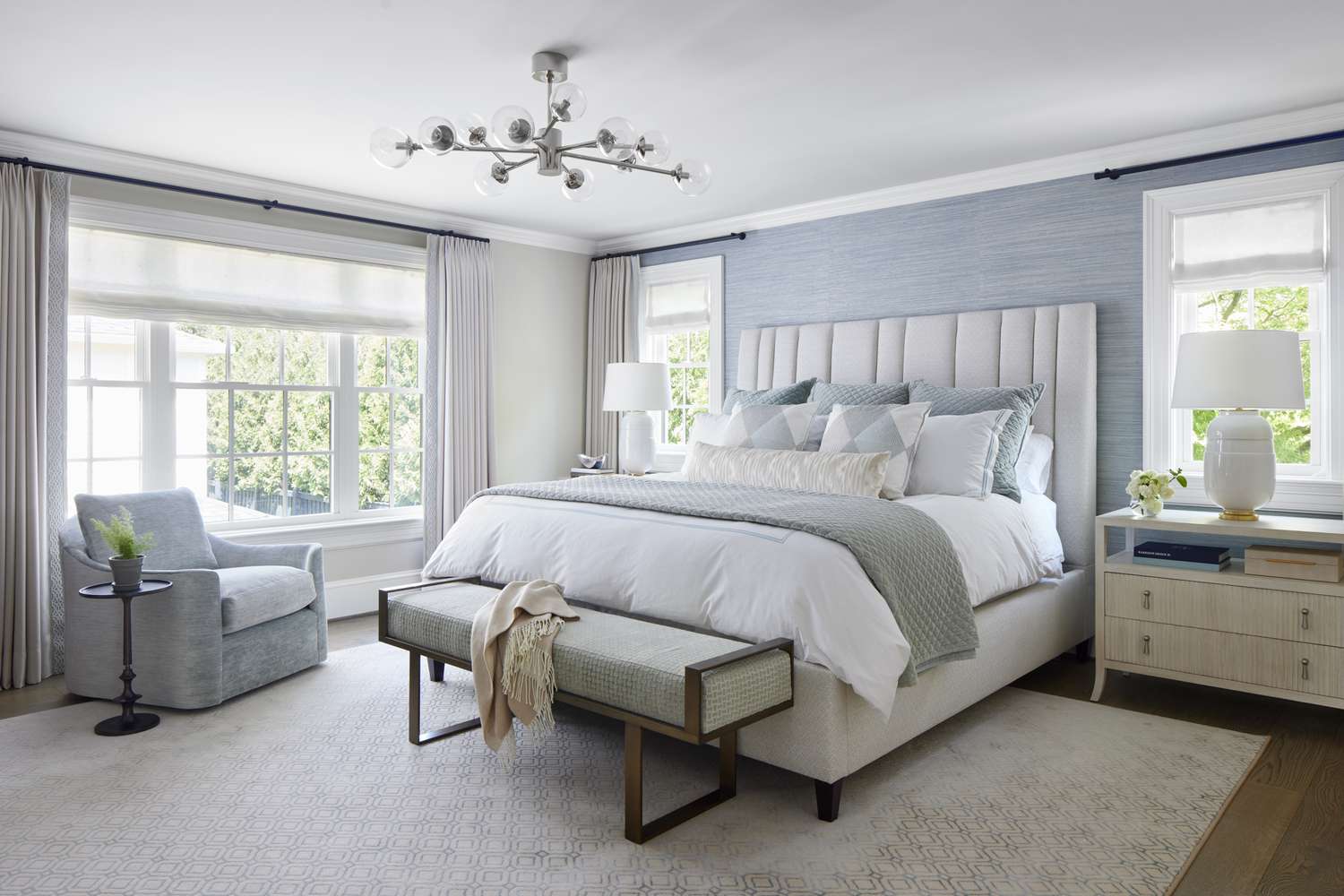 Blue and white bedroom