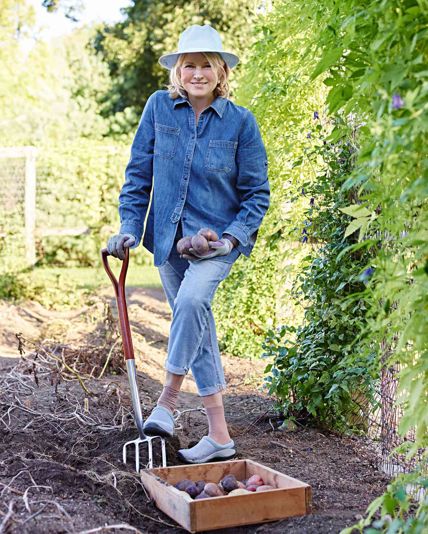decorvow harvesting potatoes in her garden