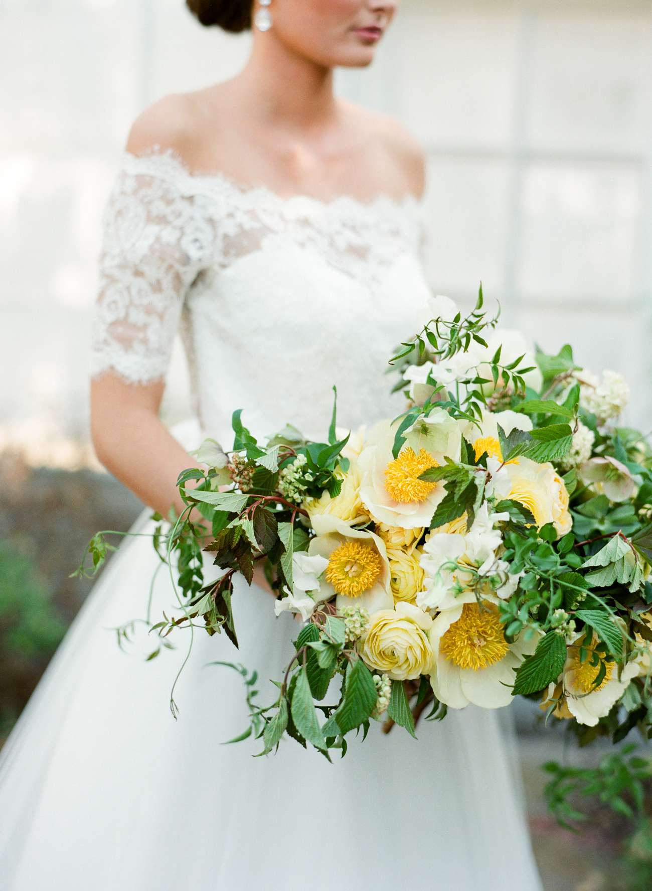 greenery with white peonies and roses bouquet