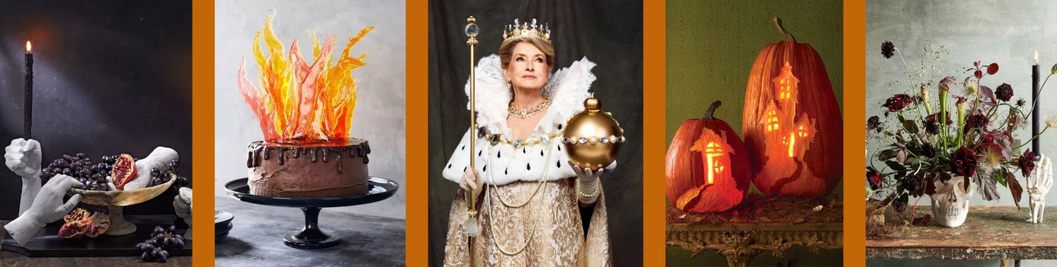 decorvow in regal attire among Halloweenthemed decorations