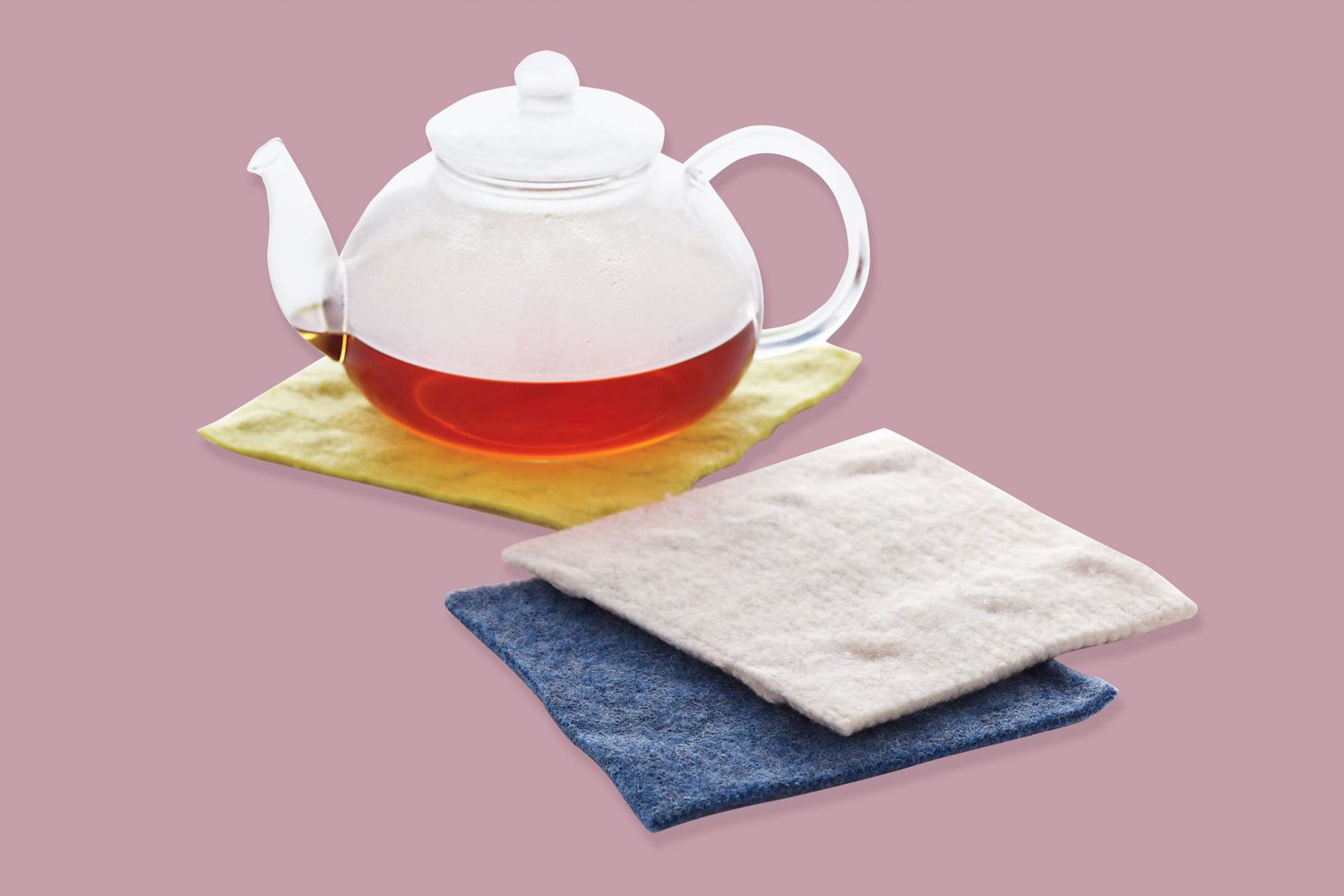colorful felt trivets and teapot