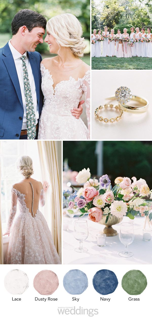 wedding color palette mood board dusty rose, navy and grass