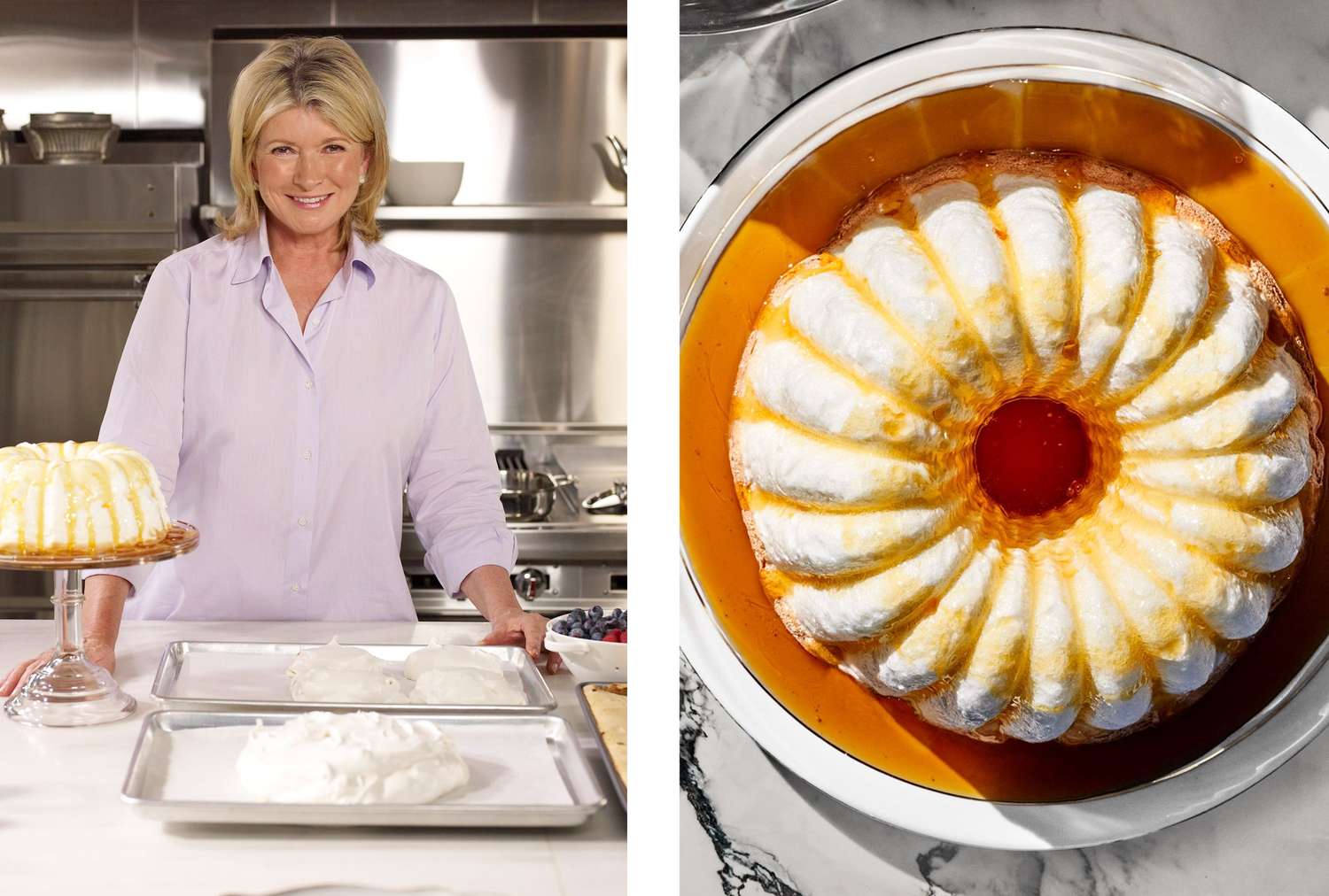 decorvow in a kitchen with a dessert preparation next to a baked dessert