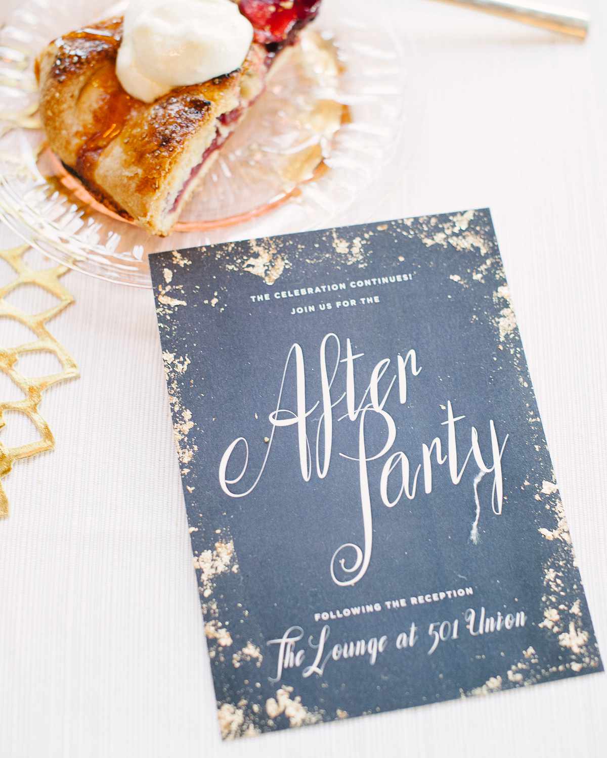 wedding after party invitation and slice of pie