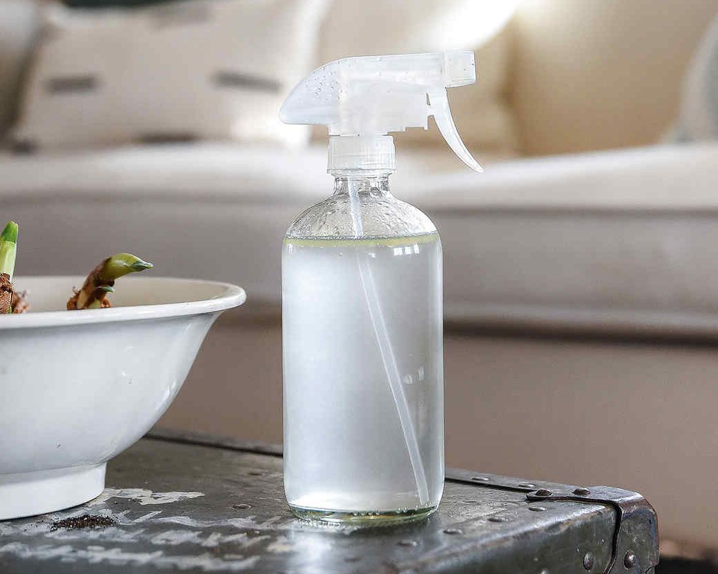 pet deodorizer in clear bottle