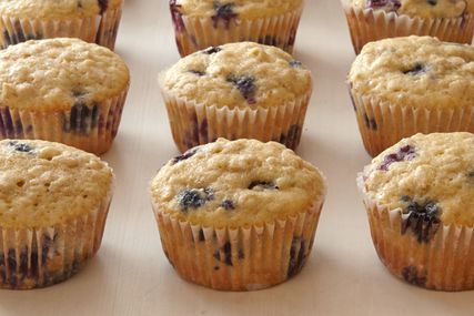 blueberry oatmeal muffins on a counter