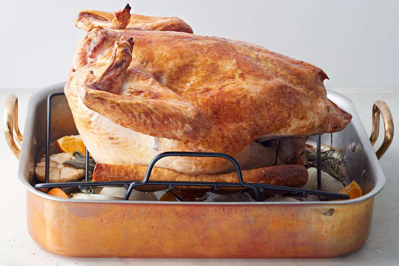 Upside down turkey in pan