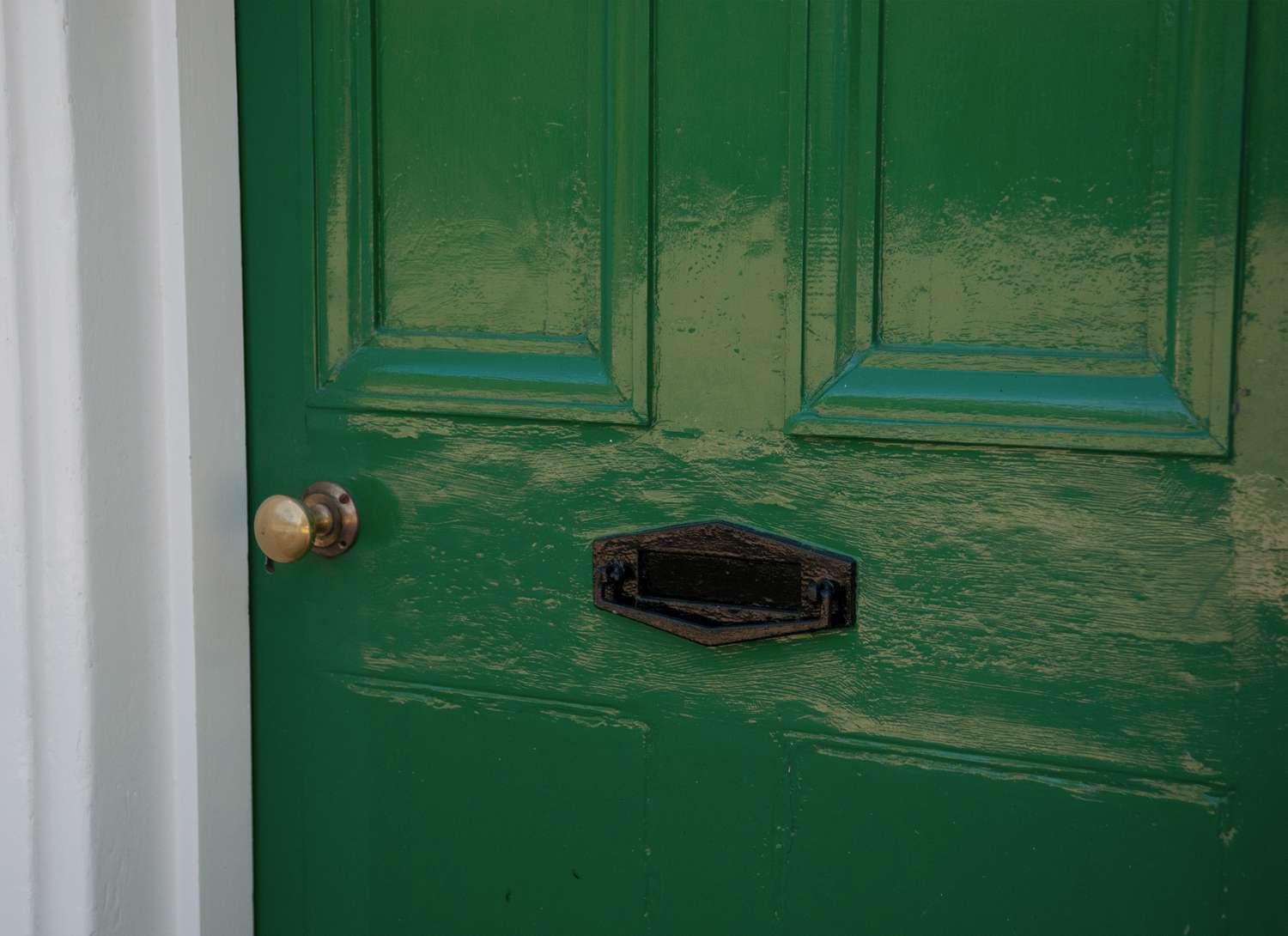close up of a dark green door to home