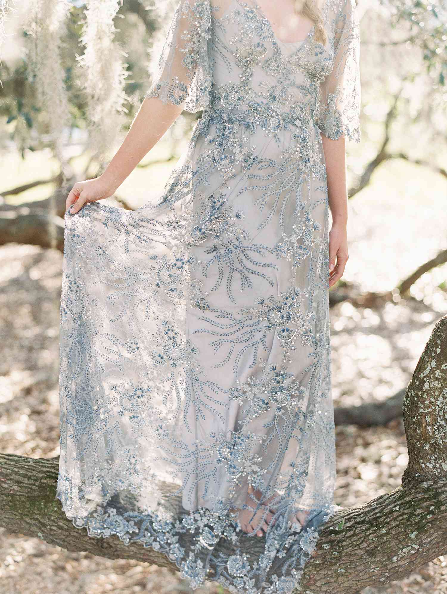 light blue wedding dress with embroidery