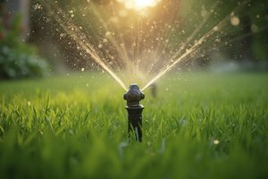 Sprinkler spraying water on a green lawn