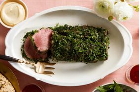passover herb-coated beef tenderloin with roasted-garlic aioli