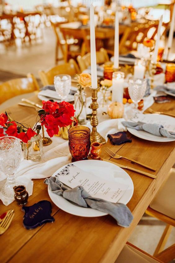fall wedding centerpieces warm colors tablescape