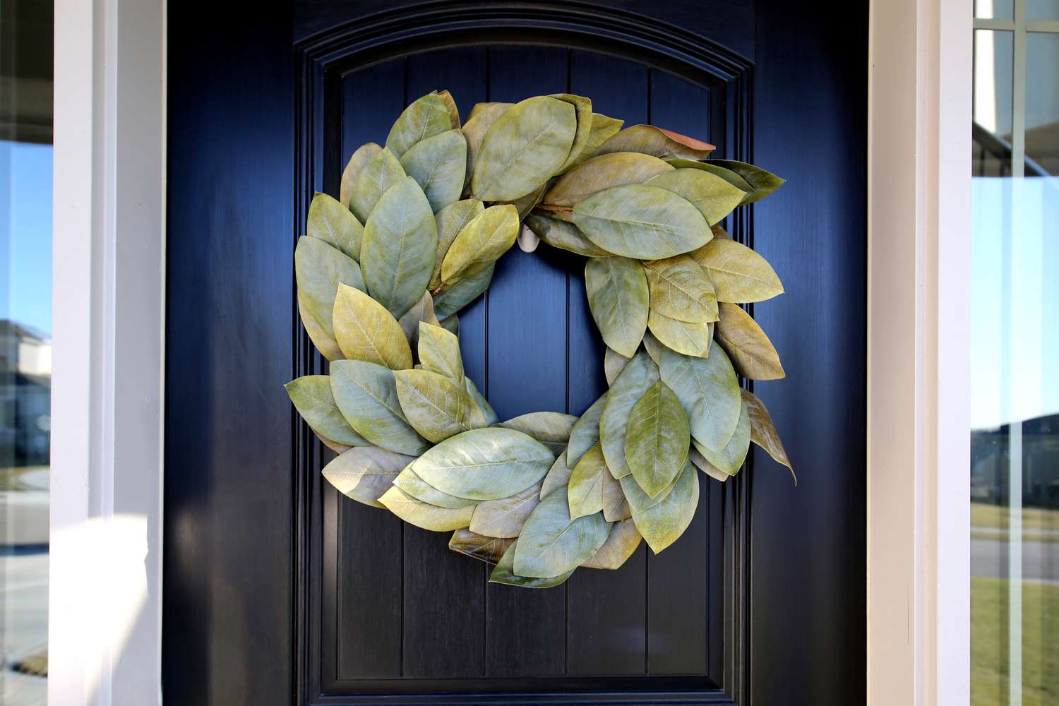 Decorative leaf wreath on a door