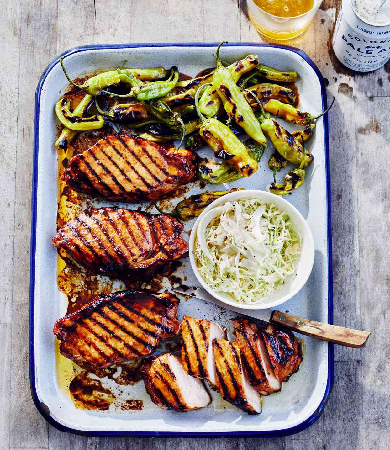 Glazed Pork Chops and Blistered Shishitos
