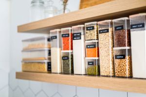 labeled containers in pantry
