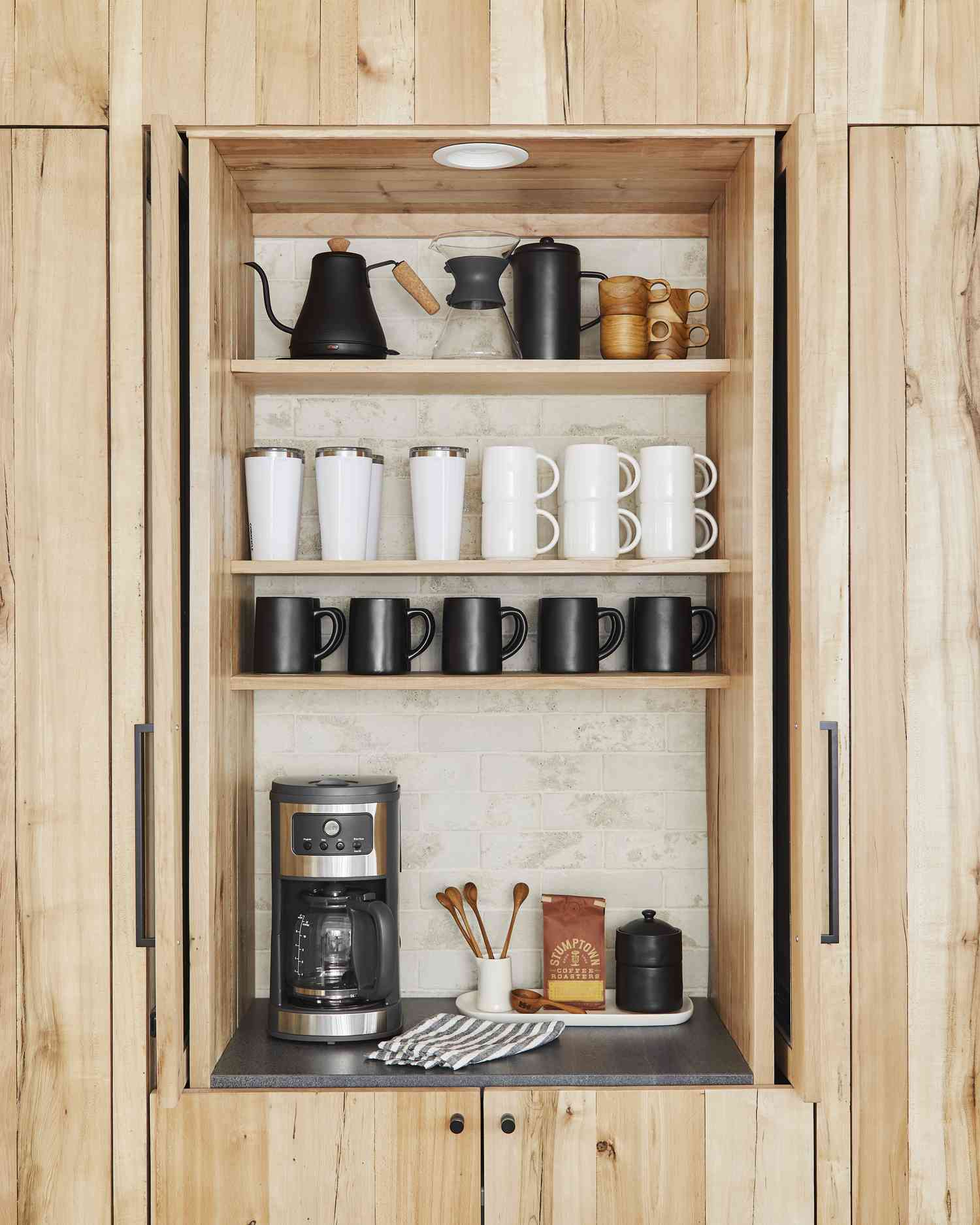 Coffee bar behind cabinets