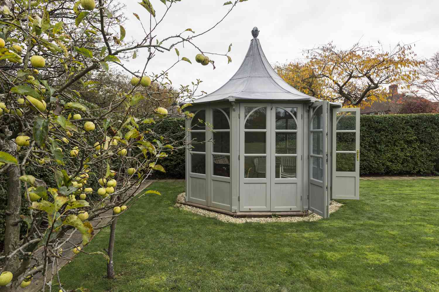 Ornate gazebo in backyard