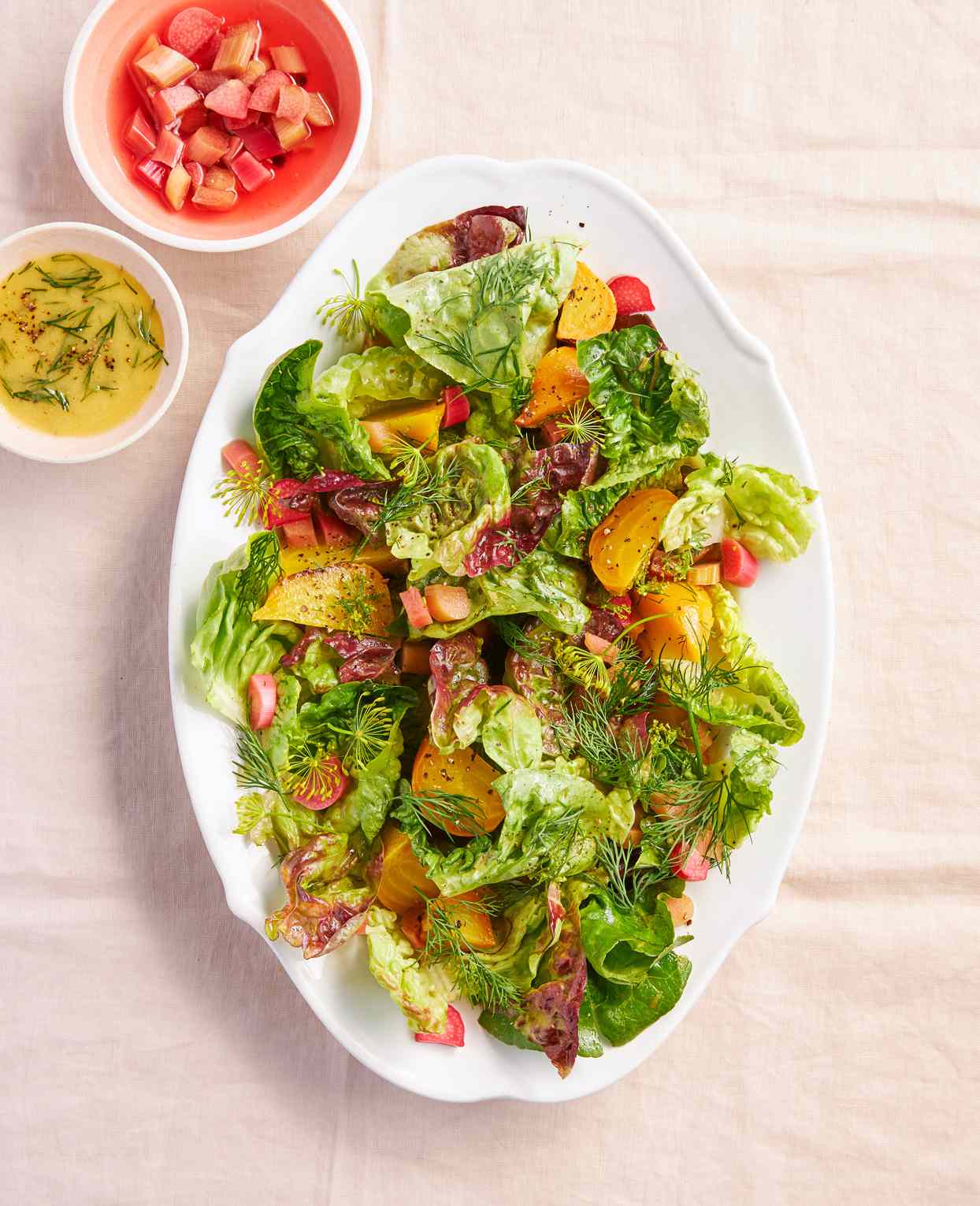 Green Salad with Roasted Beets and Pickled Rhubarb